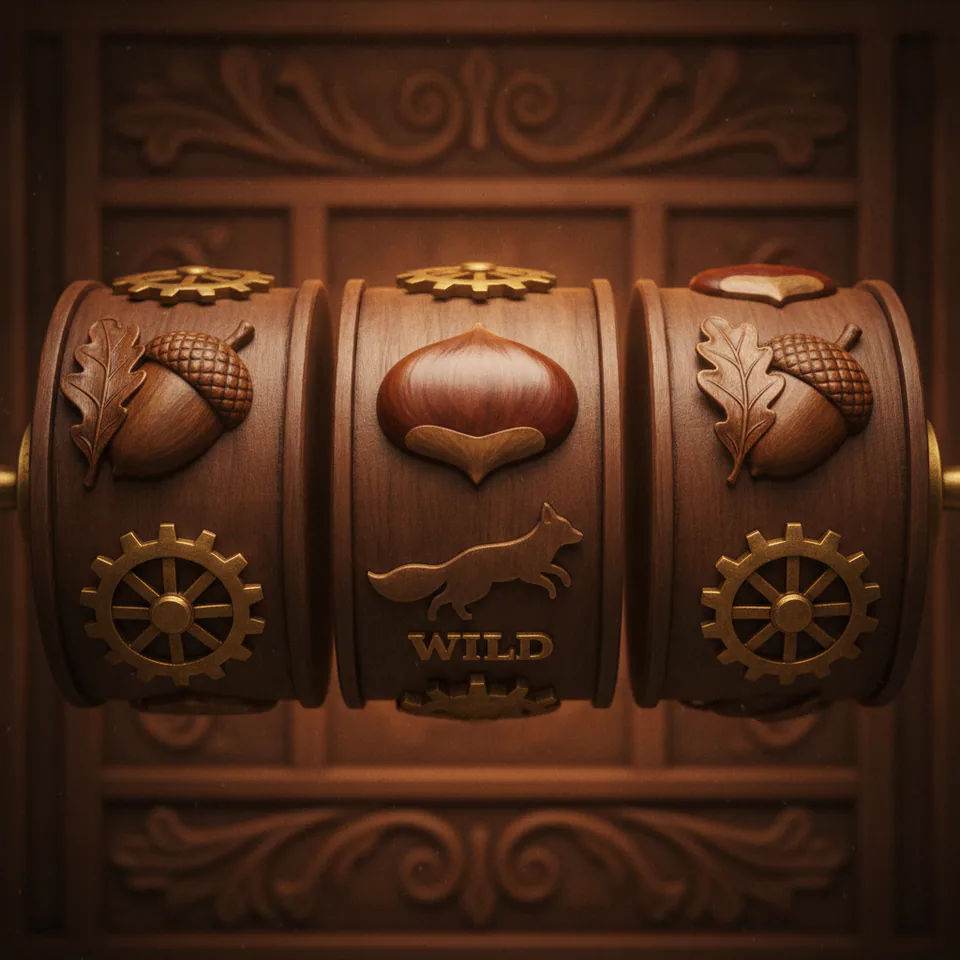 Atelier Reels — three hand-carved wooden slot machine reels